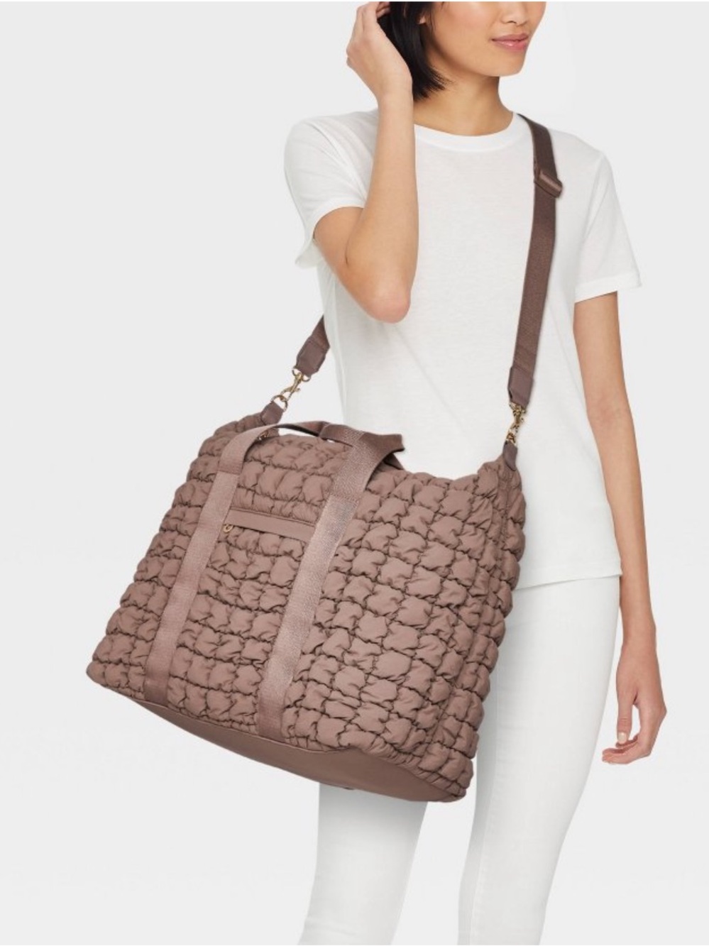 Universal Thread Quilted Knit Tote Bag | Taupe | Oversized Shoulder Bag